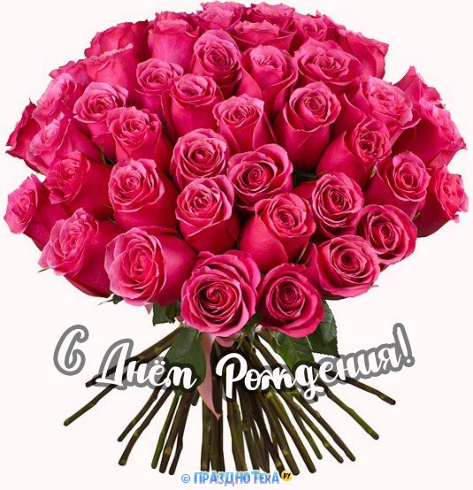 Открытка с красивым букетом розовых роз и надписью "С Днём Рождения!"