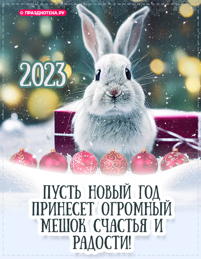 Открытки с Новым годом 2023, с Кроликами, красивые, прикольные